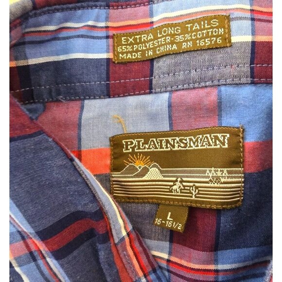 Vintage Plainsman Plaid Pearl Snap Short Sleeve Shirt Extra Long Mens L 16-16.5 - Picture 3 of 5